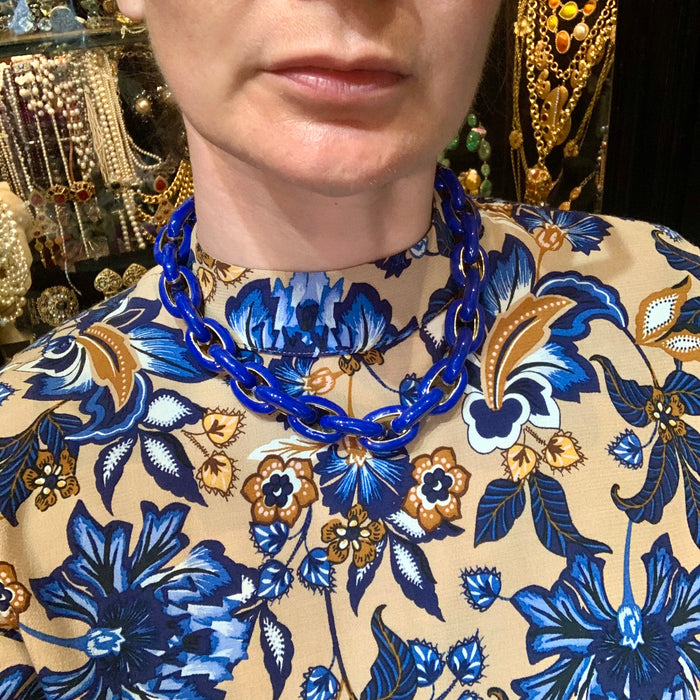 Lapis Blue Enamel Chain Necklace - The Hirst Collection