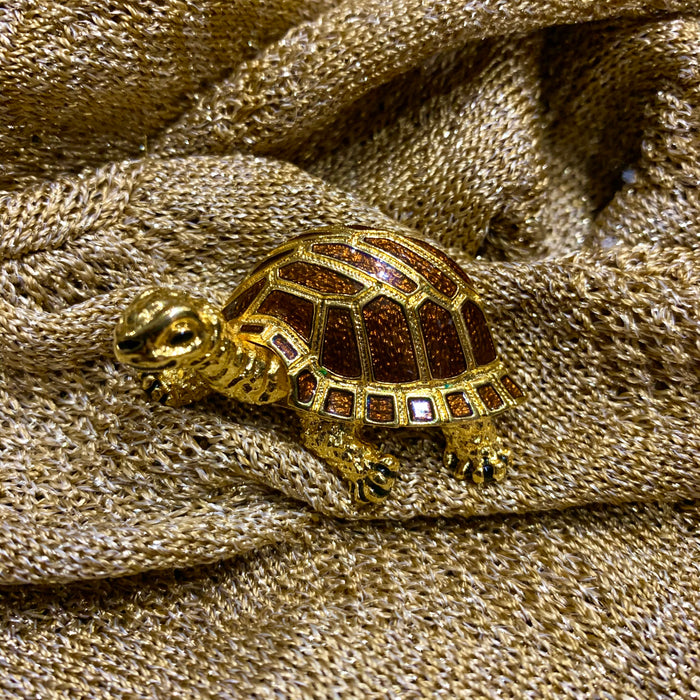 Sphinx Turtle Brooch Vintage Brown Enamel - The Hirst Collection