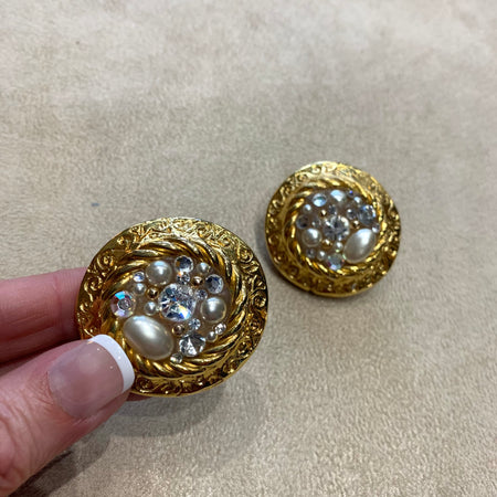 Jacky De G Chunky Vintage Gold Round Earrings - The Hirst Collection